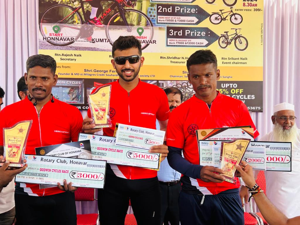 Rotary Club of Honnavar Hosts Successful 'Godwin Cycles Race' with Over 70 Participants