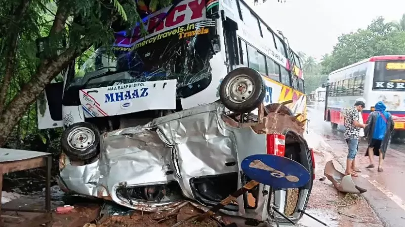 Father, daughter critically injured in bus-car collision in Dakshina Kannada